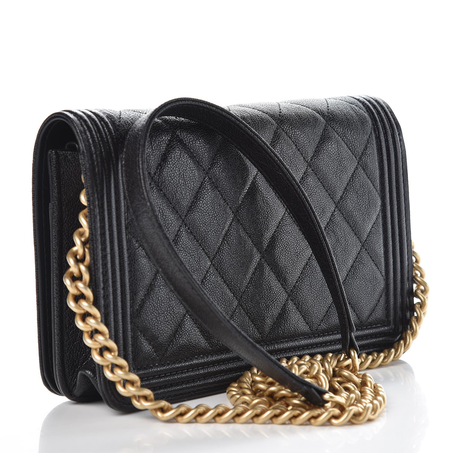 Chanel Caviar Quilted Boy Wallet On Chain WOC Black 3 of 9