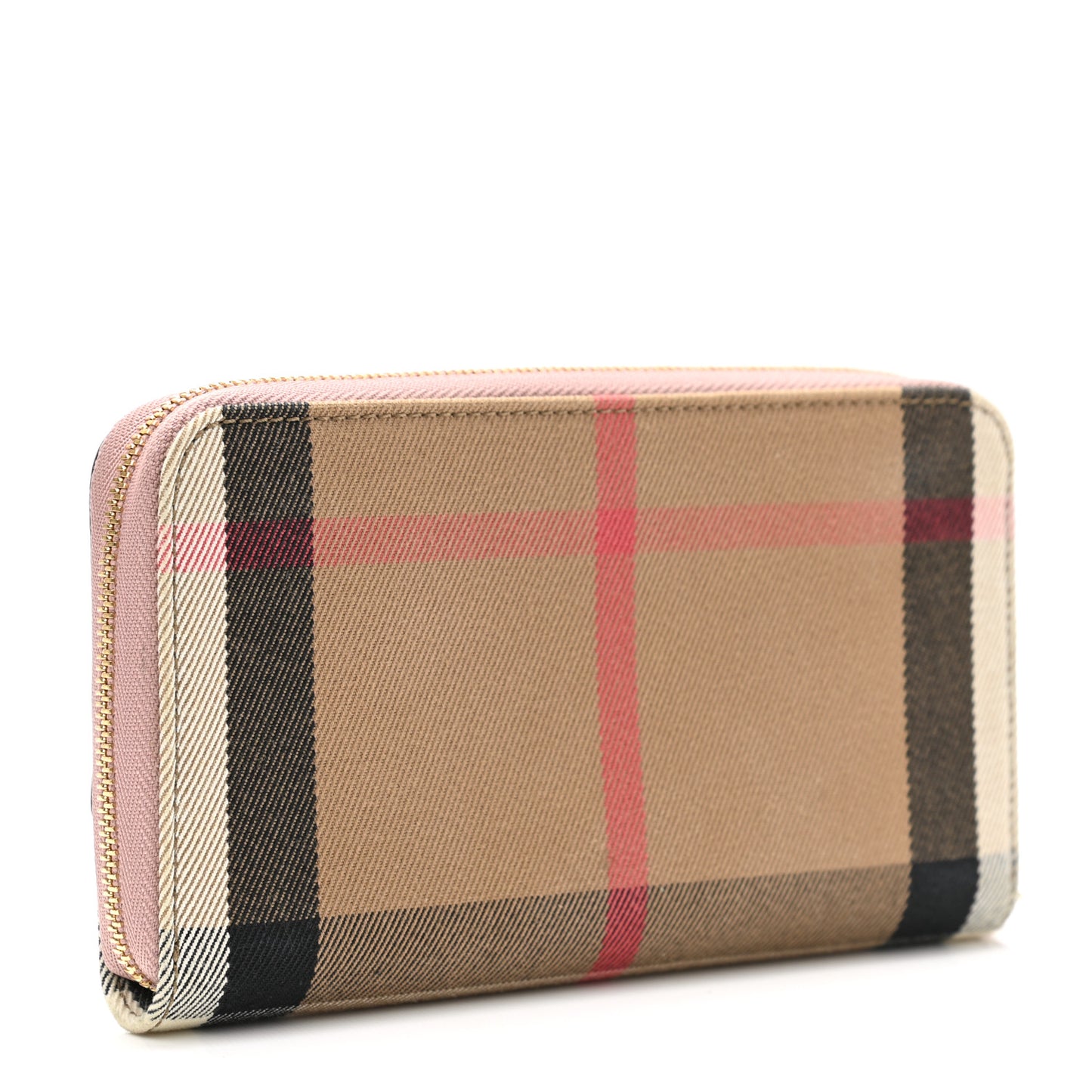 Grainy Calfskin House Check Elmore Zip Around Wallet Mauve Pink