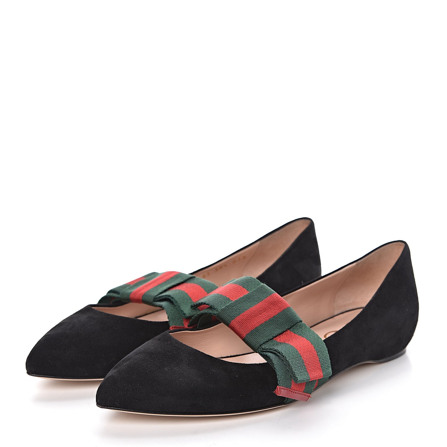 Suede Web Bow Point Toe Ballerina Flats 38.5 Black