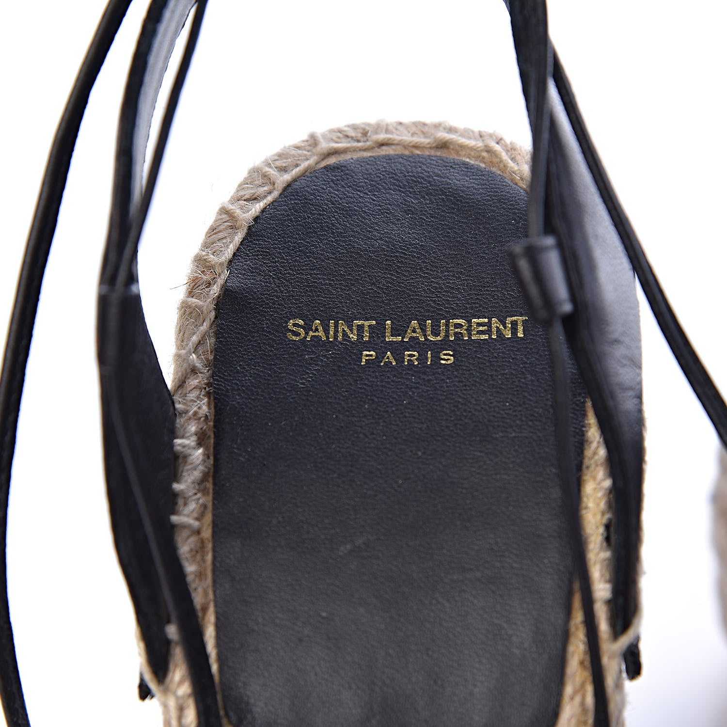 Saint Laurent Calfskin Espadrille Lace-Up Wedges 40.5 Black 7 of 10