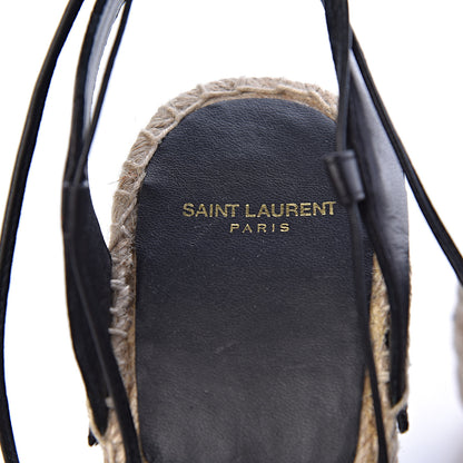 Saint Laurent Calfskin Espadrille Lace-Up Wedges 40.5 Black 7 of 10