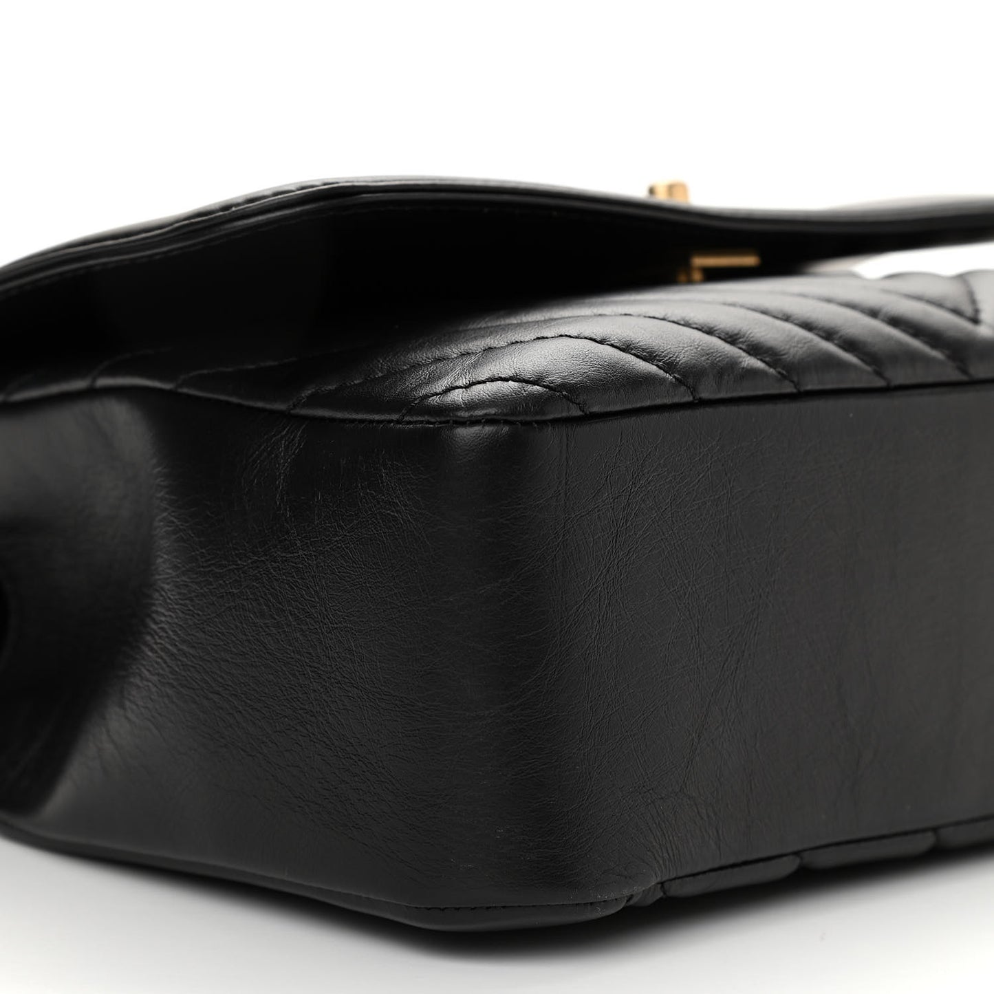 Calfskin Chevron Quilted Top Handle Flap Black