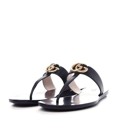 Gucci Calfskin GG Marmont Thong Sandals 37 Black 3 of 10