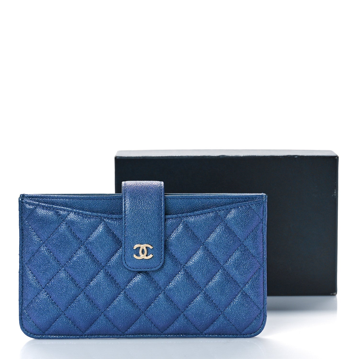 Chanel Iridescent Caviar Quilted Classic Strap Pouch Dark Blue 11 of 11