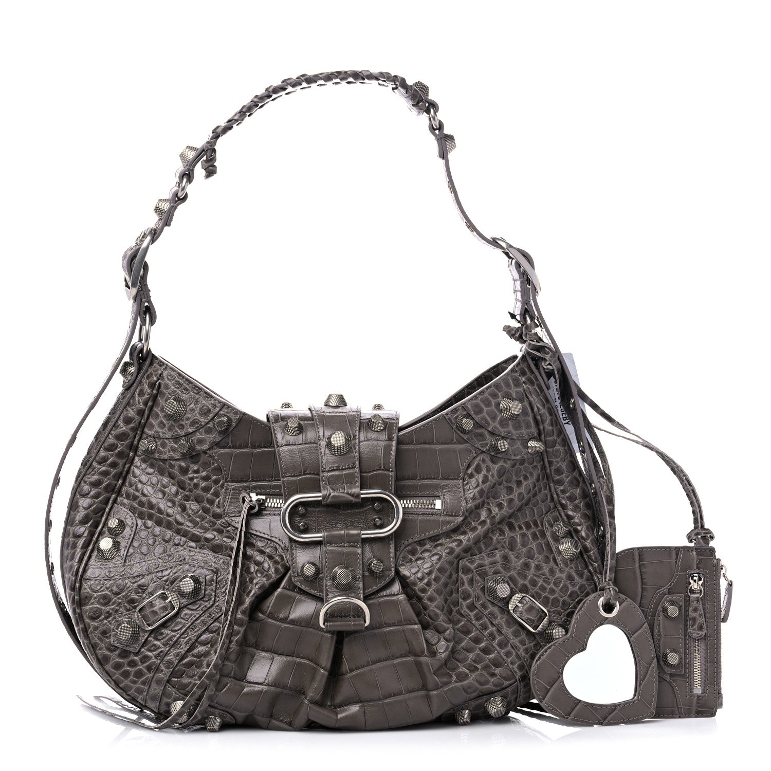 Balenciaga Extra Supple Calfskin Crocodile Embossed Medium Le Cagole Shoulder Bag Medium Grey 1 of 8