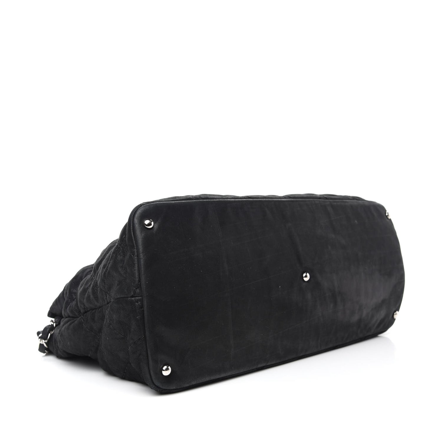 Iridescent Calfskin Stitched CC Shopping Tote Black