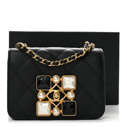 Chanel Calfskin Quilted Crystal Pearl Mini Flap Bag Black 12 of 12
