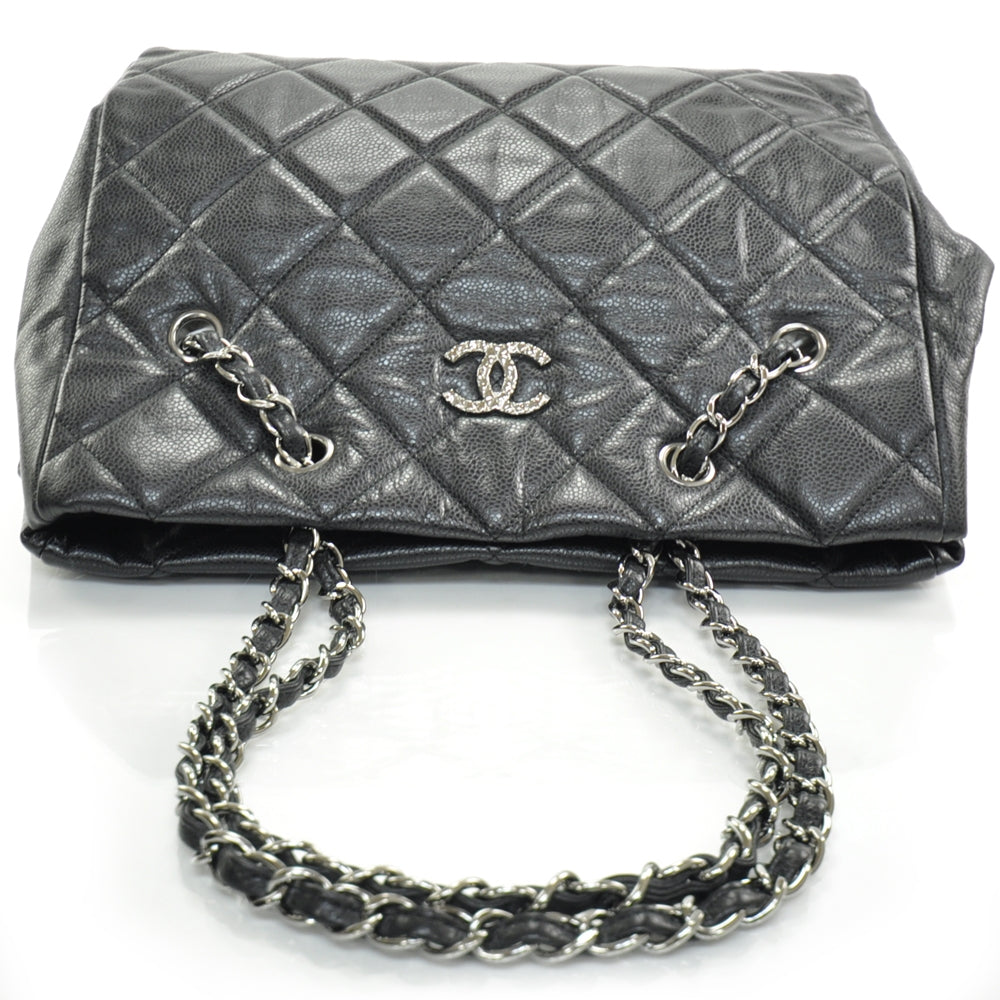 Caviar Quilted Large Cells Shopping Tote Black