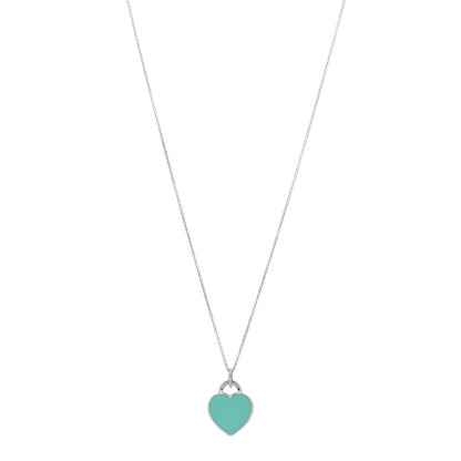 Tiffany Sterling Silver Enamel Small Return to Tiffany Heart Pendant Necklace Blue 1 of 6