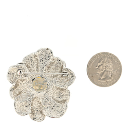 Chanel Resin Pearl Crystal CC Camellia Pin Brooch Black Silver 2 of 3