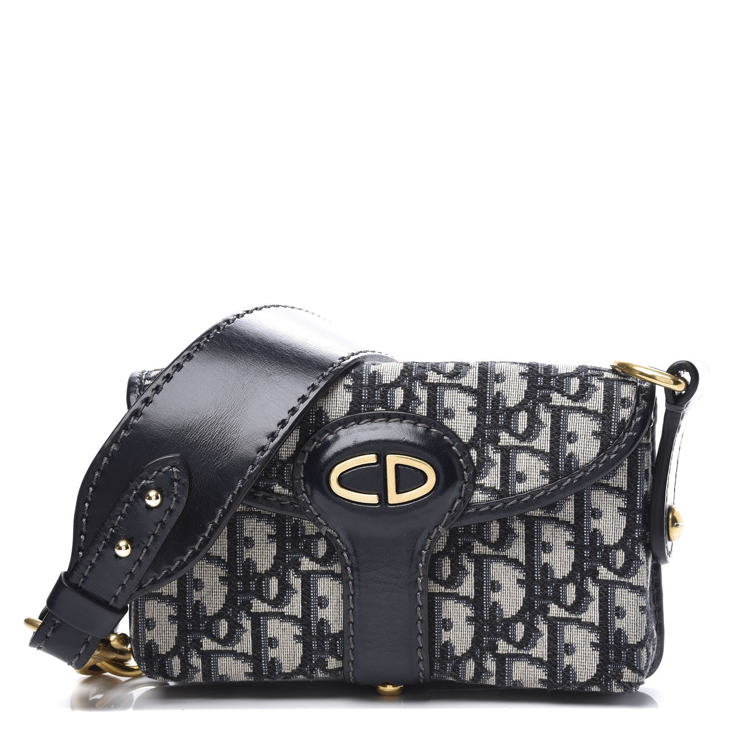 Christian Dior Oblique Flap Bag Navy Blue 1 of 11