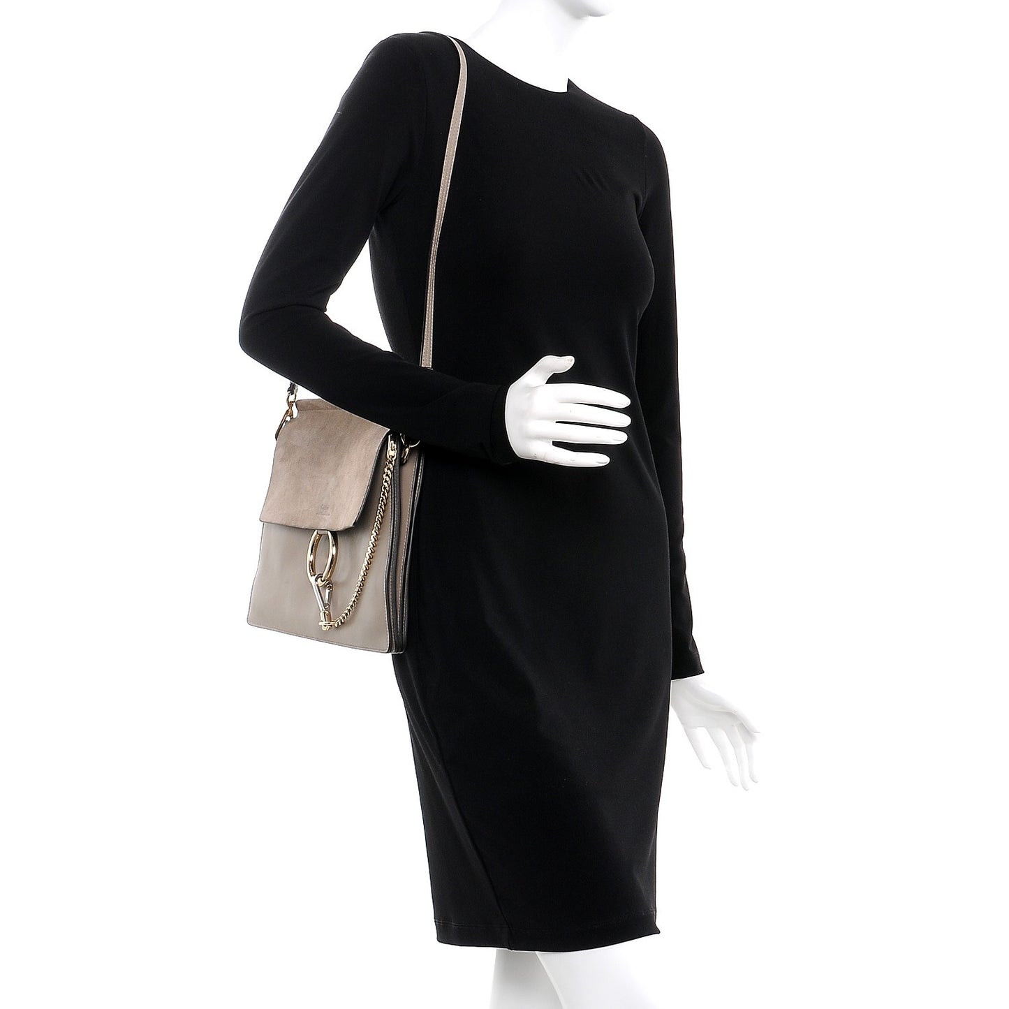 Calfskin Suede Medium Faye Shoulder Bag Motty Grey
