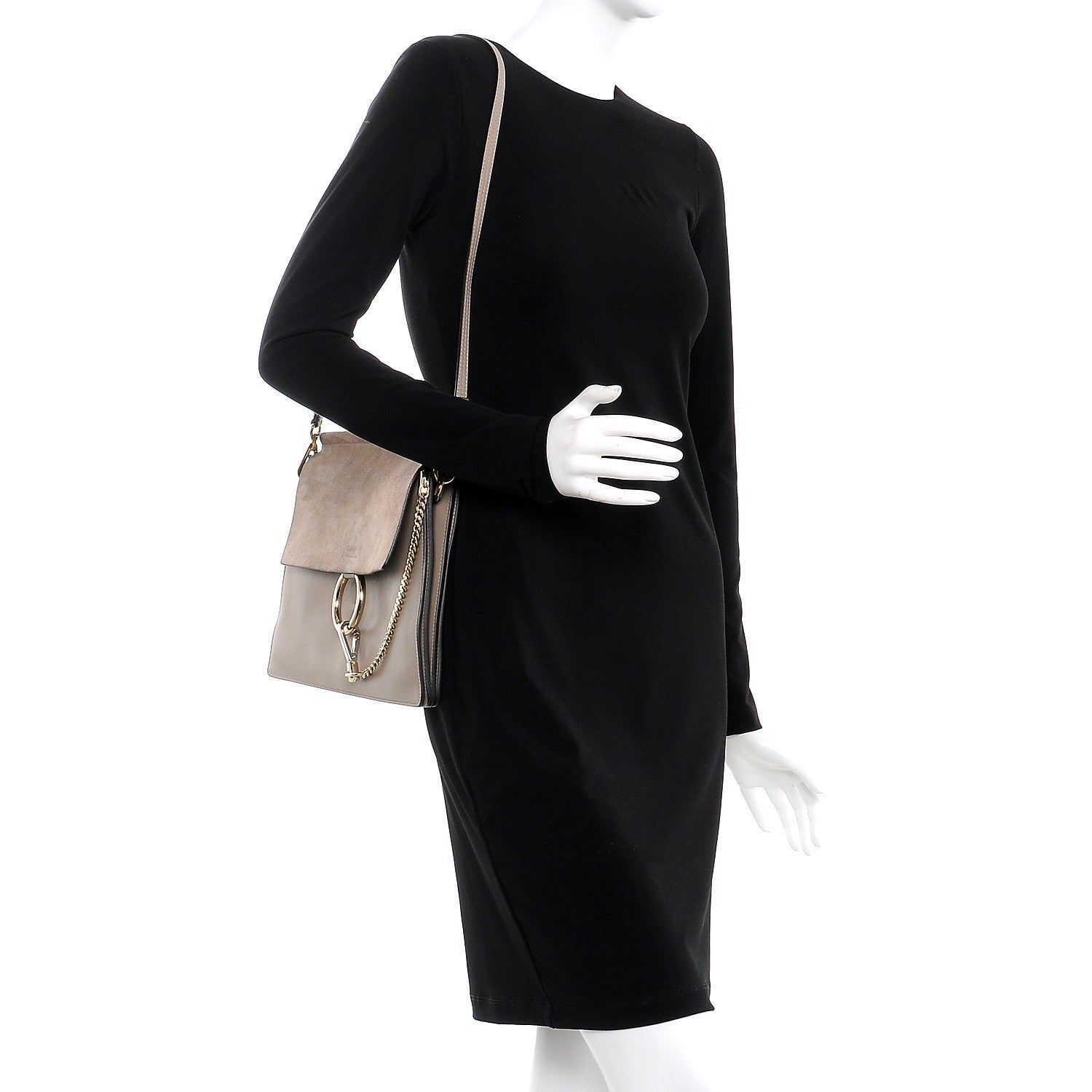 Chloe Calfskin Suede Medium Faye Shoulder Bag Motty Grey 2 of 8
