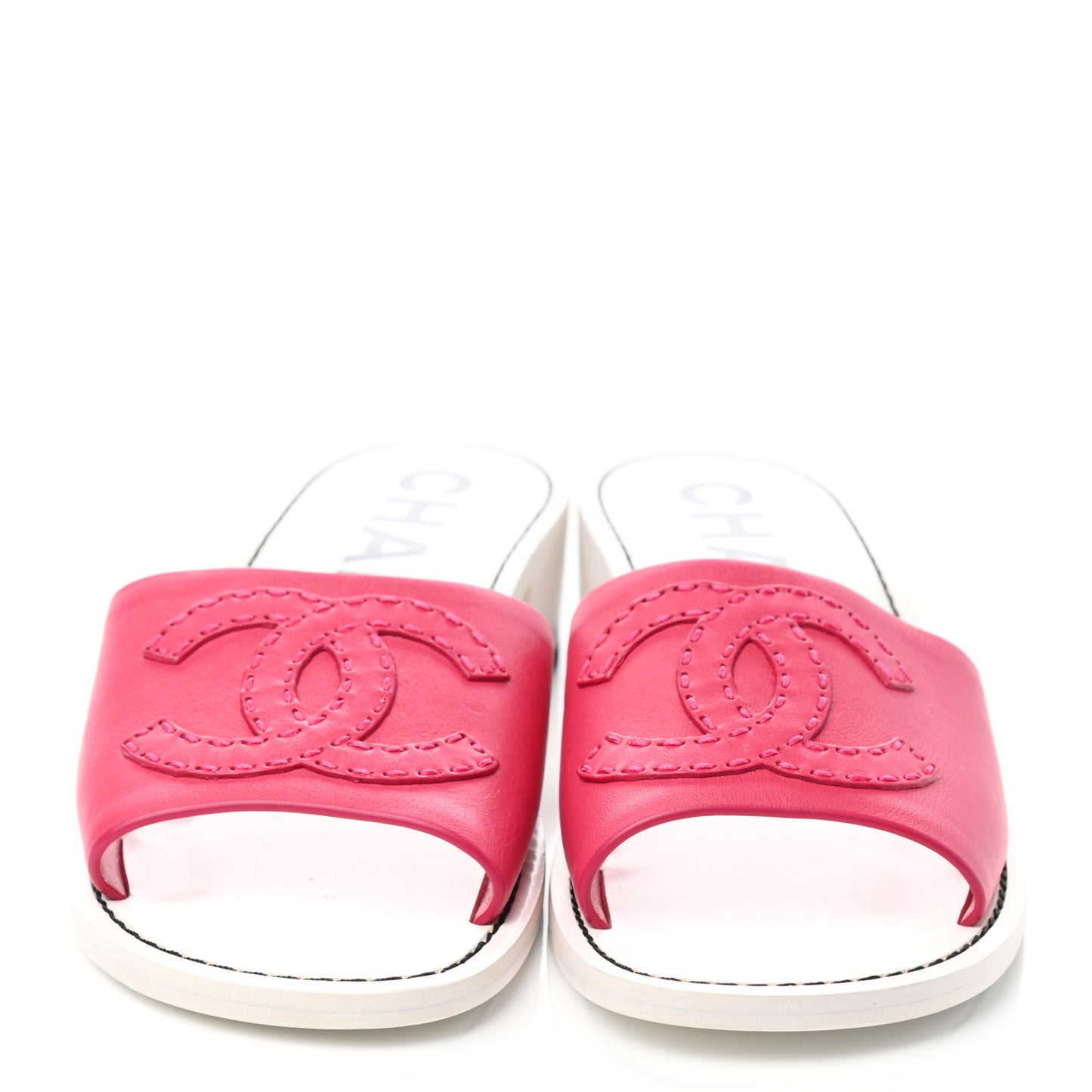 Calfskin CC Mules 39 Dark Pink White