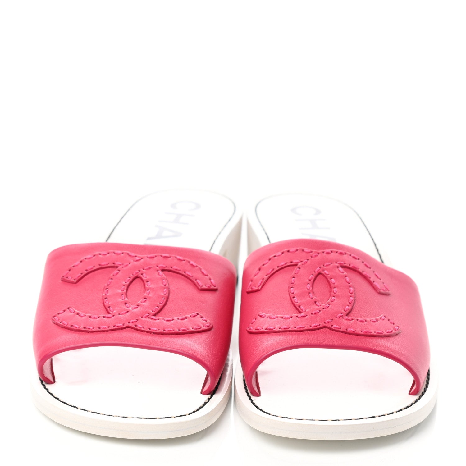 Chanel Calfskin CC Mules 39 Dark Pink White 2 of 10
