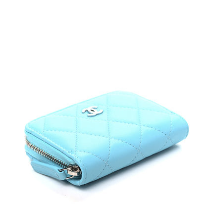 Chanel Lambskin Quilted Zip Around Coin Purse Wallet Neon Blue 4 of 9