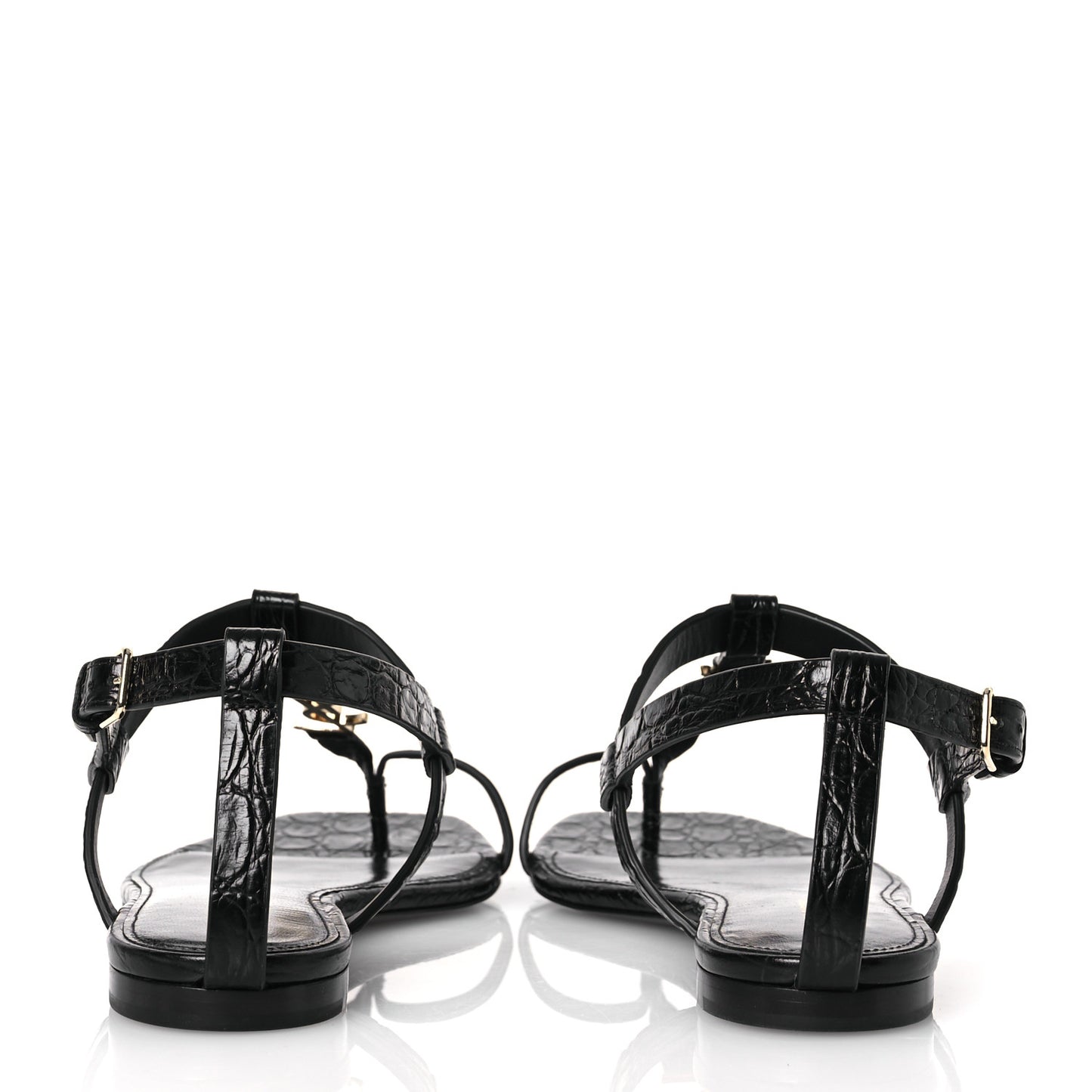 Calfskin Crocodile Embossed Cassandra Monogram Sandals 40 Black
