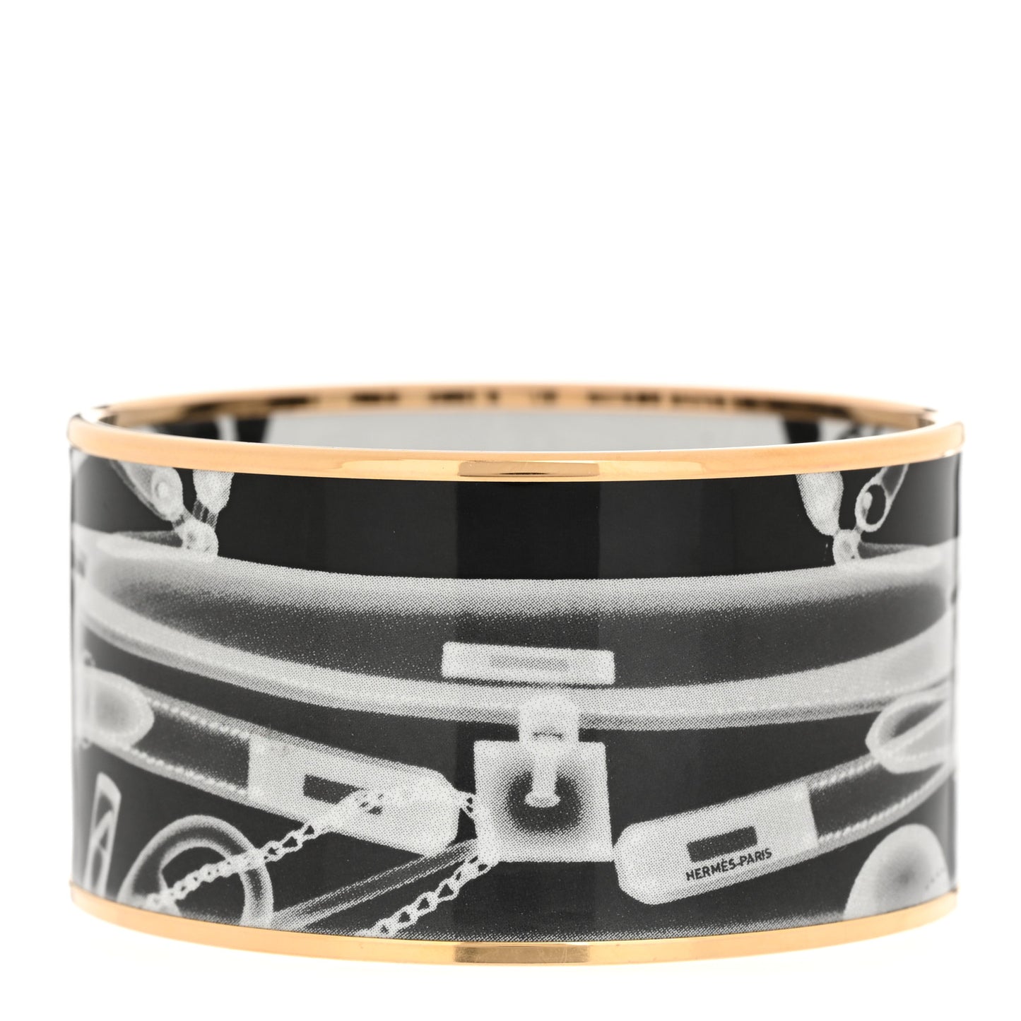 Enamel Printed Please, Check In Extra Wide Bracelet 65 Black White