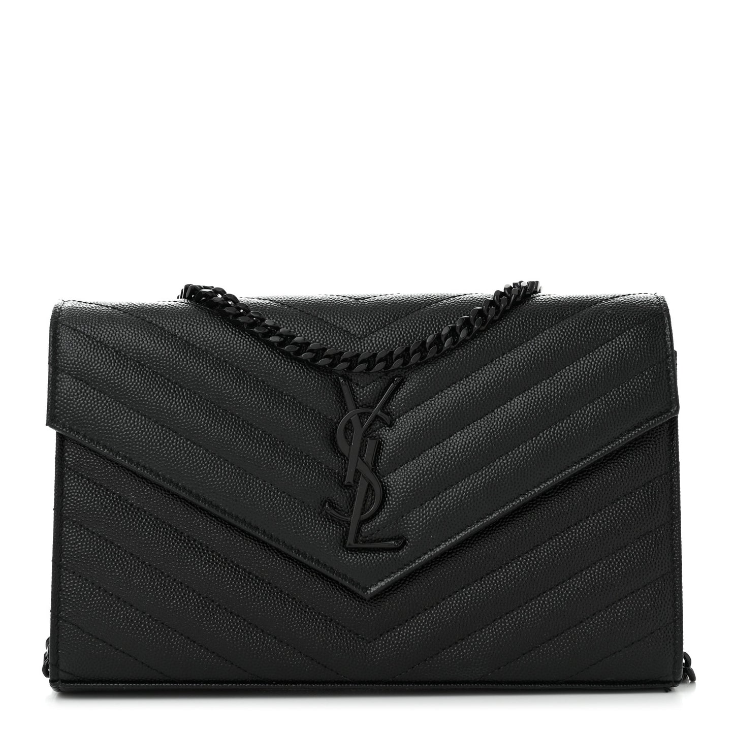 Grain De Poudre Matelasse Chevron Monogram Monochrome Chain Wallet Black