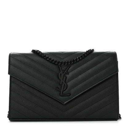 Saint Laurent Grain De Poudre Matelasse Chevron Monogram Monochrome Chain Wallet Black 1 of 12