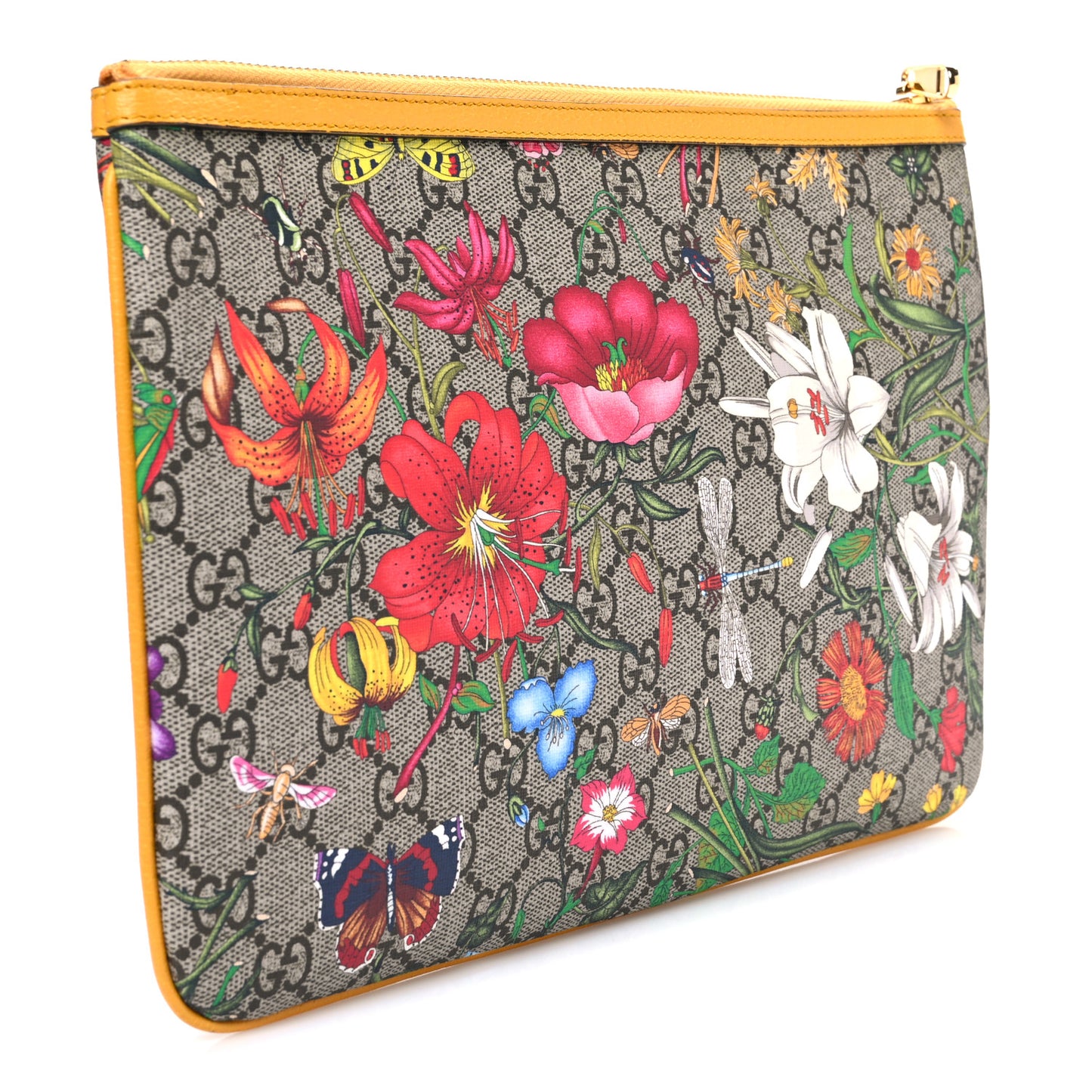GG Supreme Monogram Flora Large Ophidia Pouch Clutch Beige Multicolor Crop