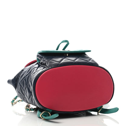Chanel Goatskin Quilted Duma Drawstring Backpack Navy Turquoise Pink 3 of 4
