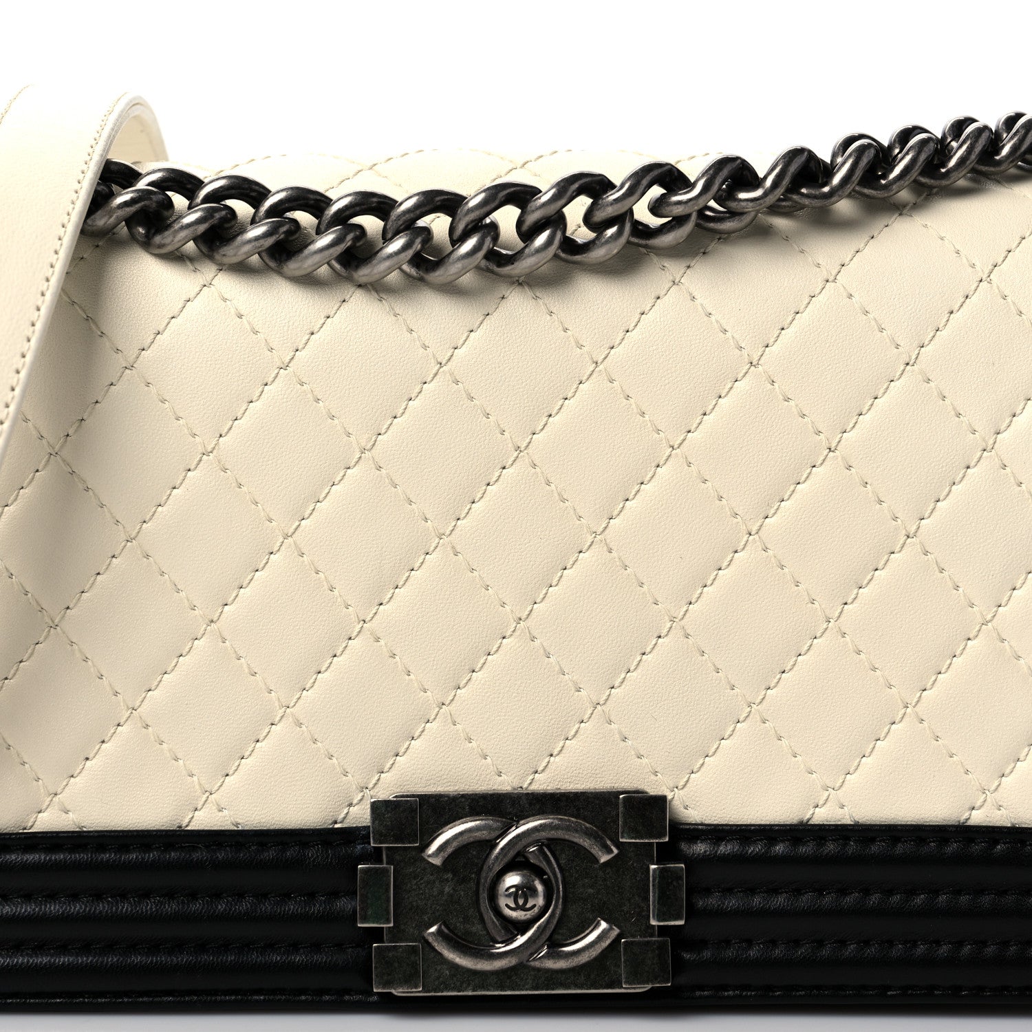 Chanel Lambskin Quilted Medium Boy Flap White Black 7 of 9