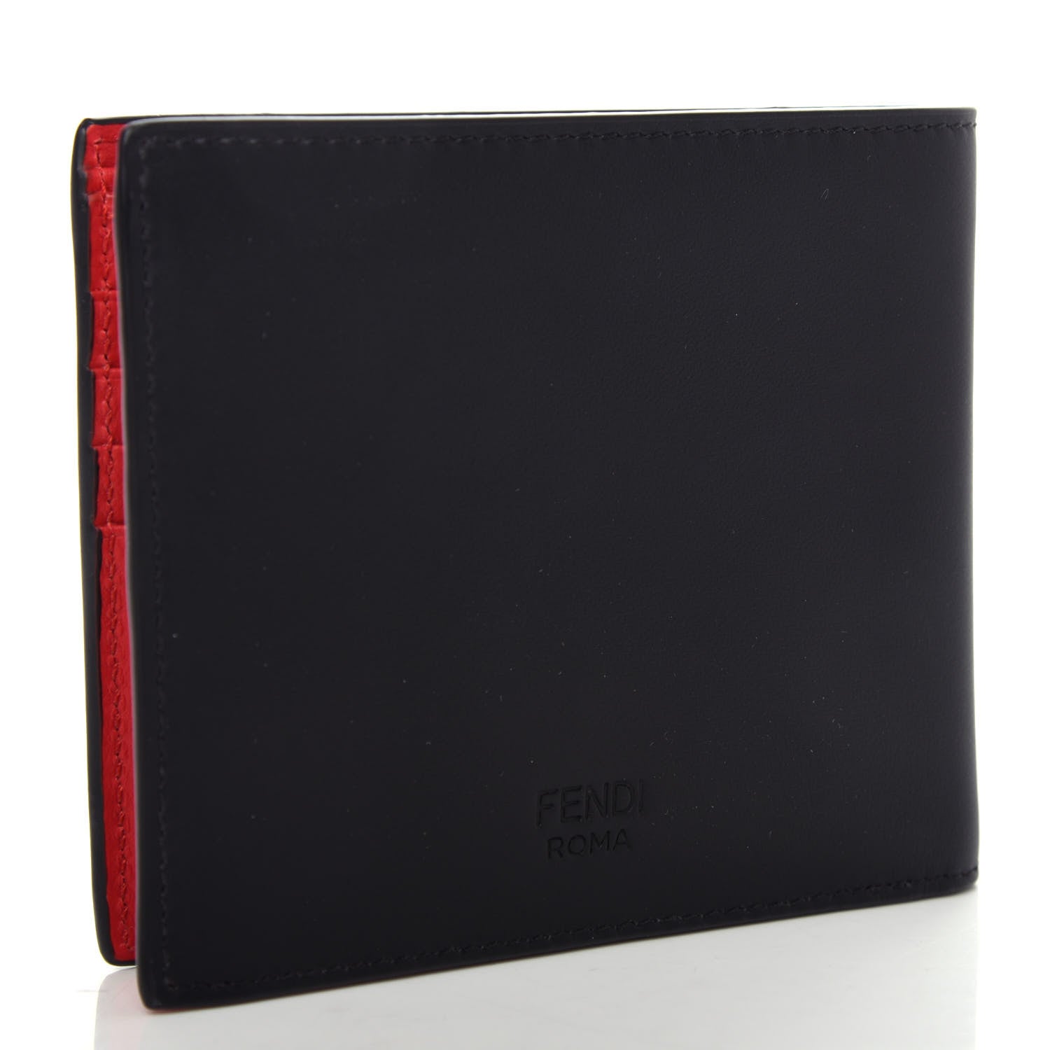 Fendi Vitello Century Monster Eyes Inlay Bi-Fold Wallet Black Giallo Rosso 3 of 9