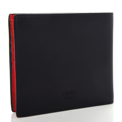 Fendi Vitello Century Monster Eyes Inlay Bi-Fold Wallet Black Giallo Rosso 3 of 9