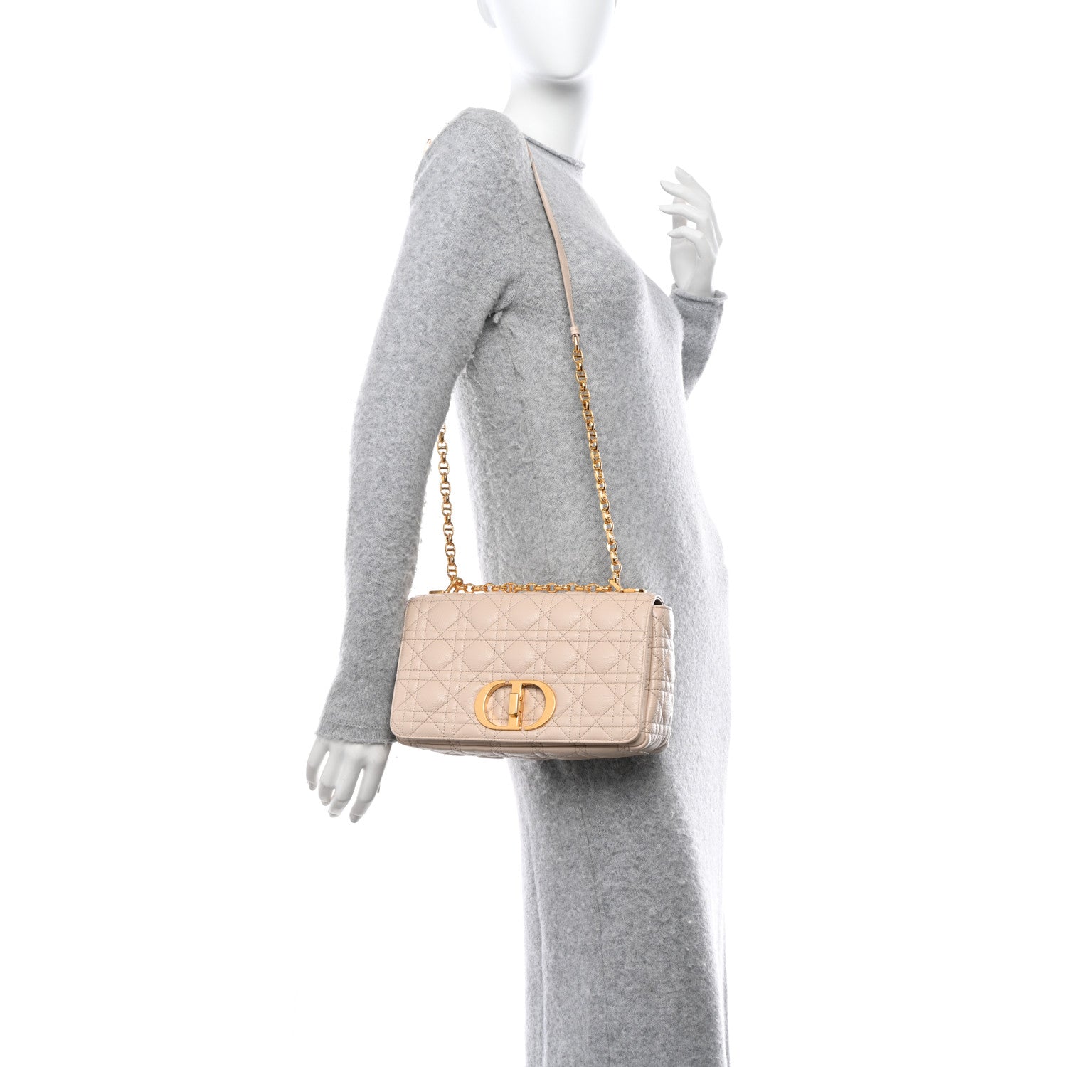 Christian Dior Supple Calfskin Cannage Medium Caro Bag Beige 2 of 9