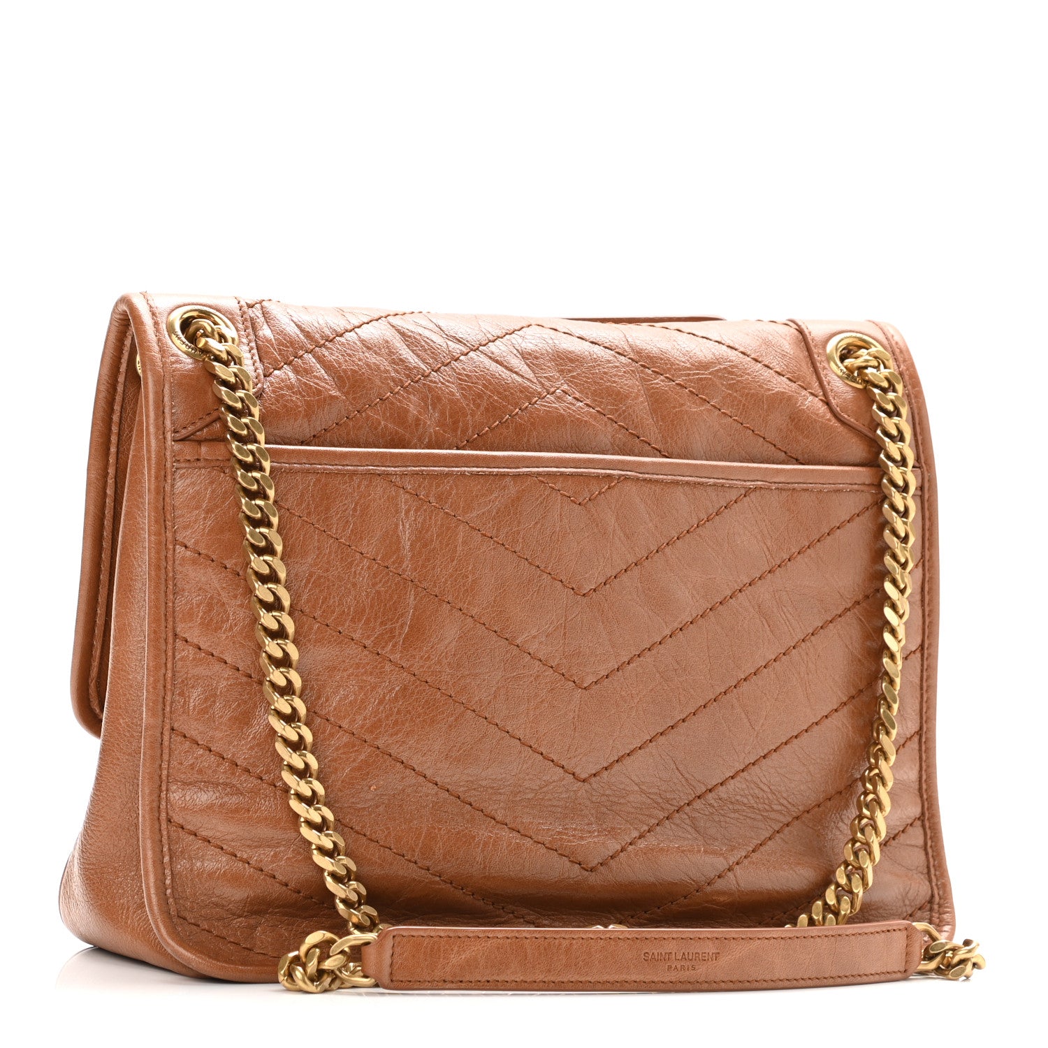 Saint Laurent Crinkled Calfskin Matelasse Monogram Medium Niki Chain Satchel Natural Tan 2 of 8
