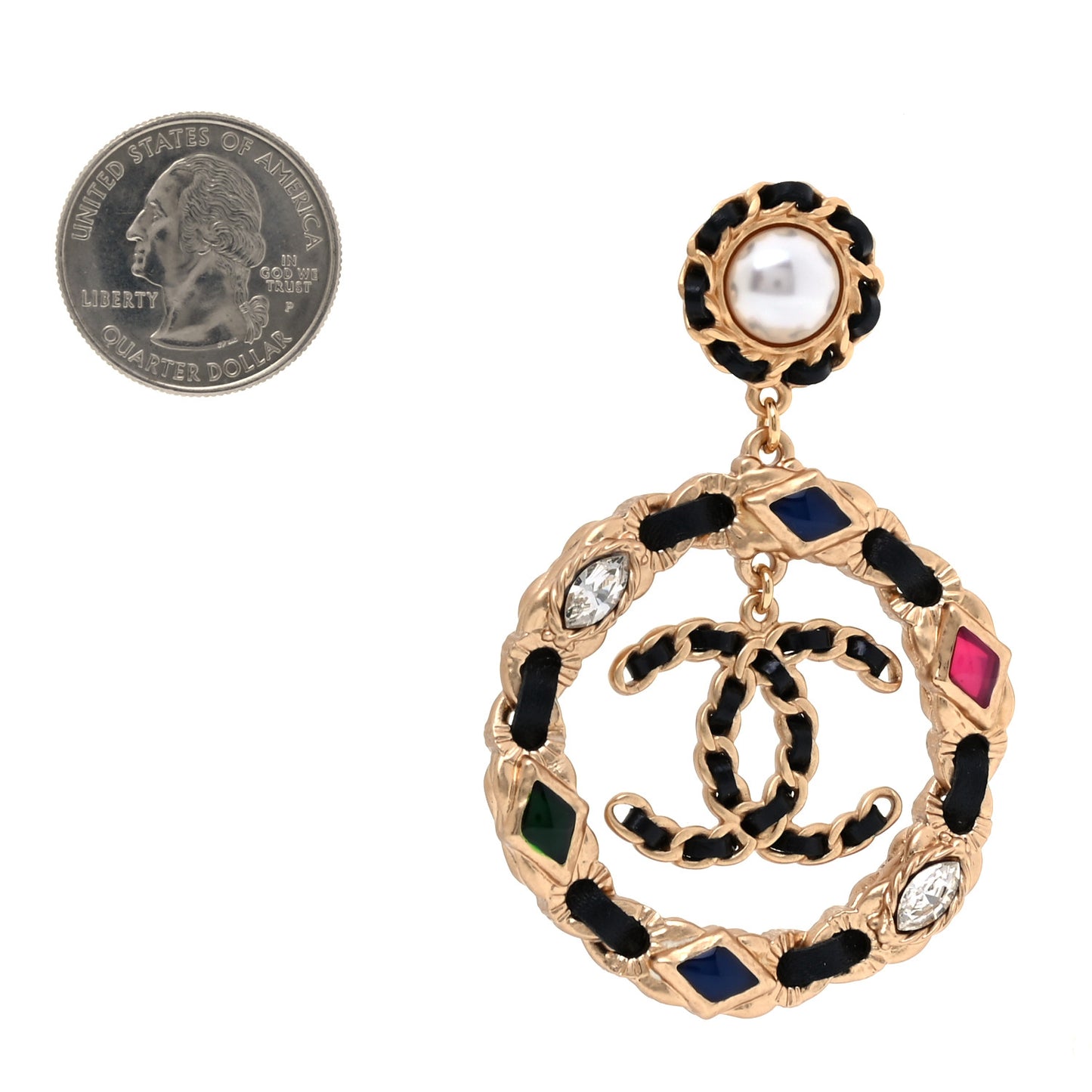 Lambskin Calfskin Pearl CC Hoop Earrings Gold Black Multicolor