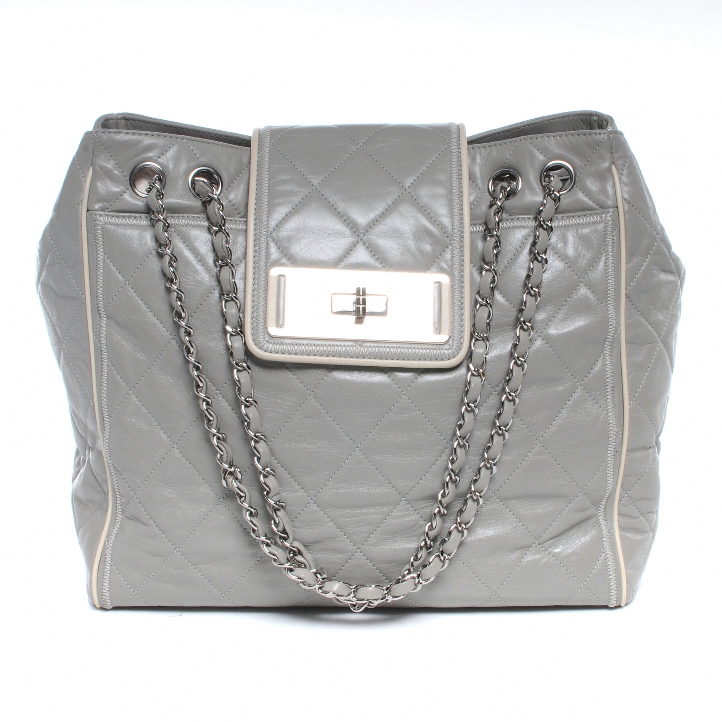Lambskin Quilted East West Large Tote Grey
