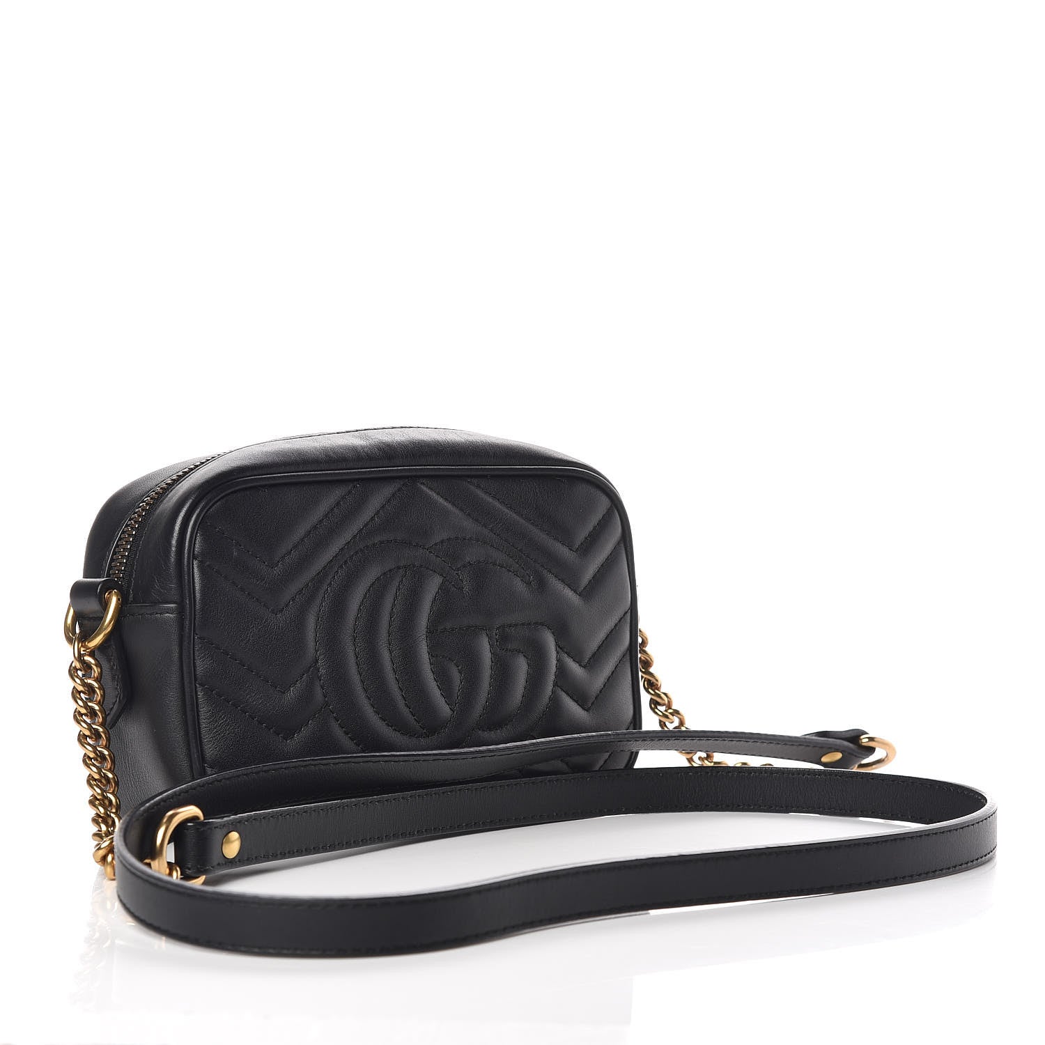 Gucci Calfskin Matelasse Mini GG Marmont Chain Shoulder Bag Black 3 of 10