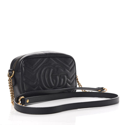Gucci Calfskin Matelasse Mini GG Marmont Chain Shoulder Bag Black 3 of 10
