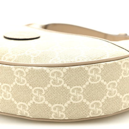 Gucci GG Supreme Monogram Textured Dollar Calfskin Mini Retro Interlocking G Half Moon Bag Beige Mystic White Oatmeal 10 of 12