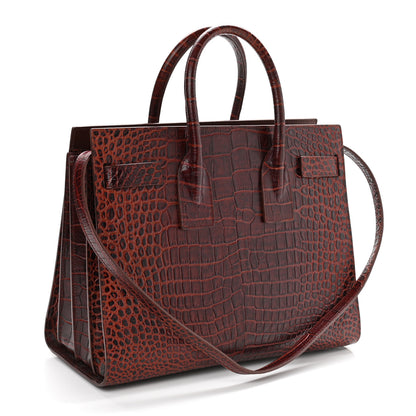 Saint Laurent Calfskin Crocodile Embossed Small Sac de Jour Dark Blood 3 of 13