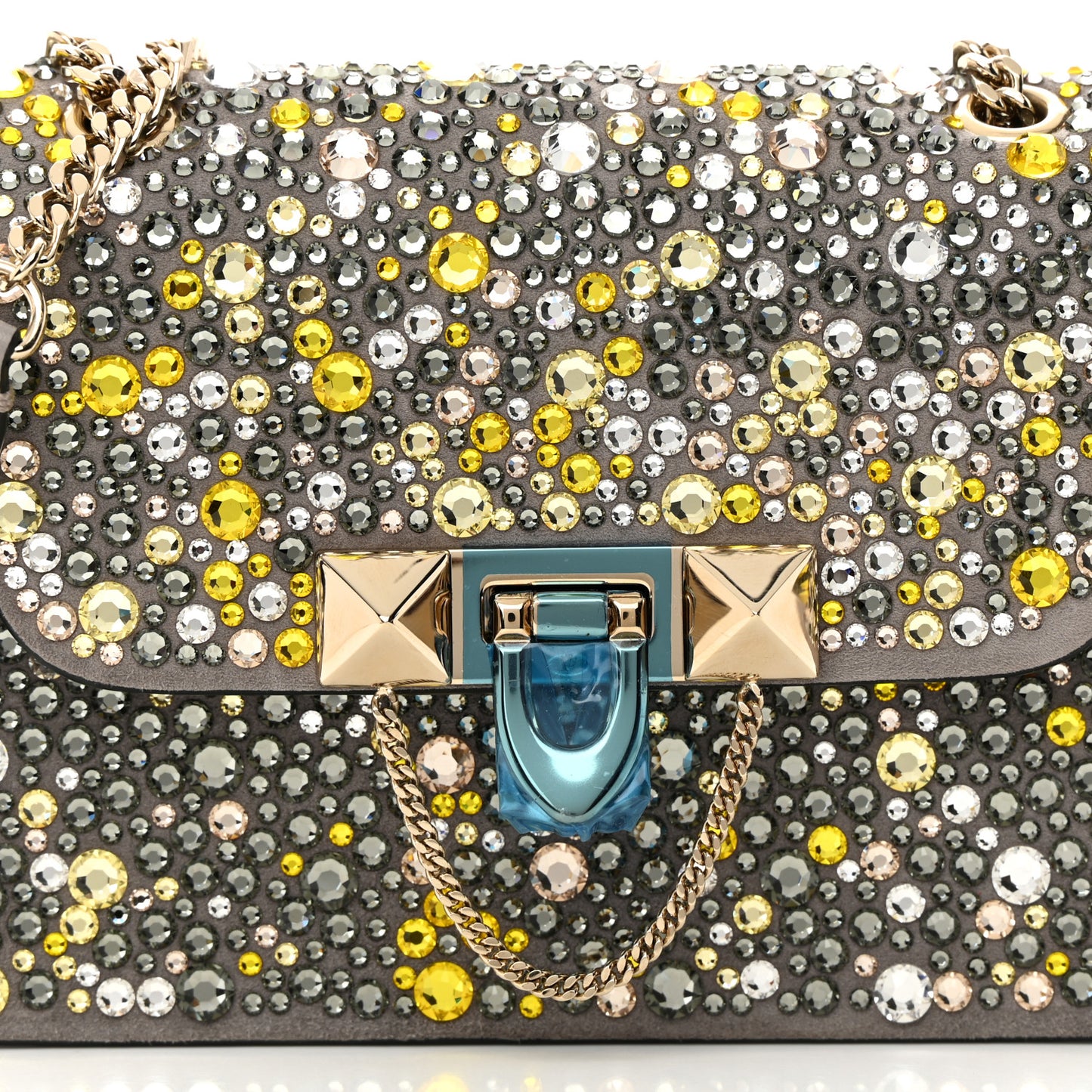 Crystal Suede Mini Rockstud Demilune Shoulder Bag Multicolor