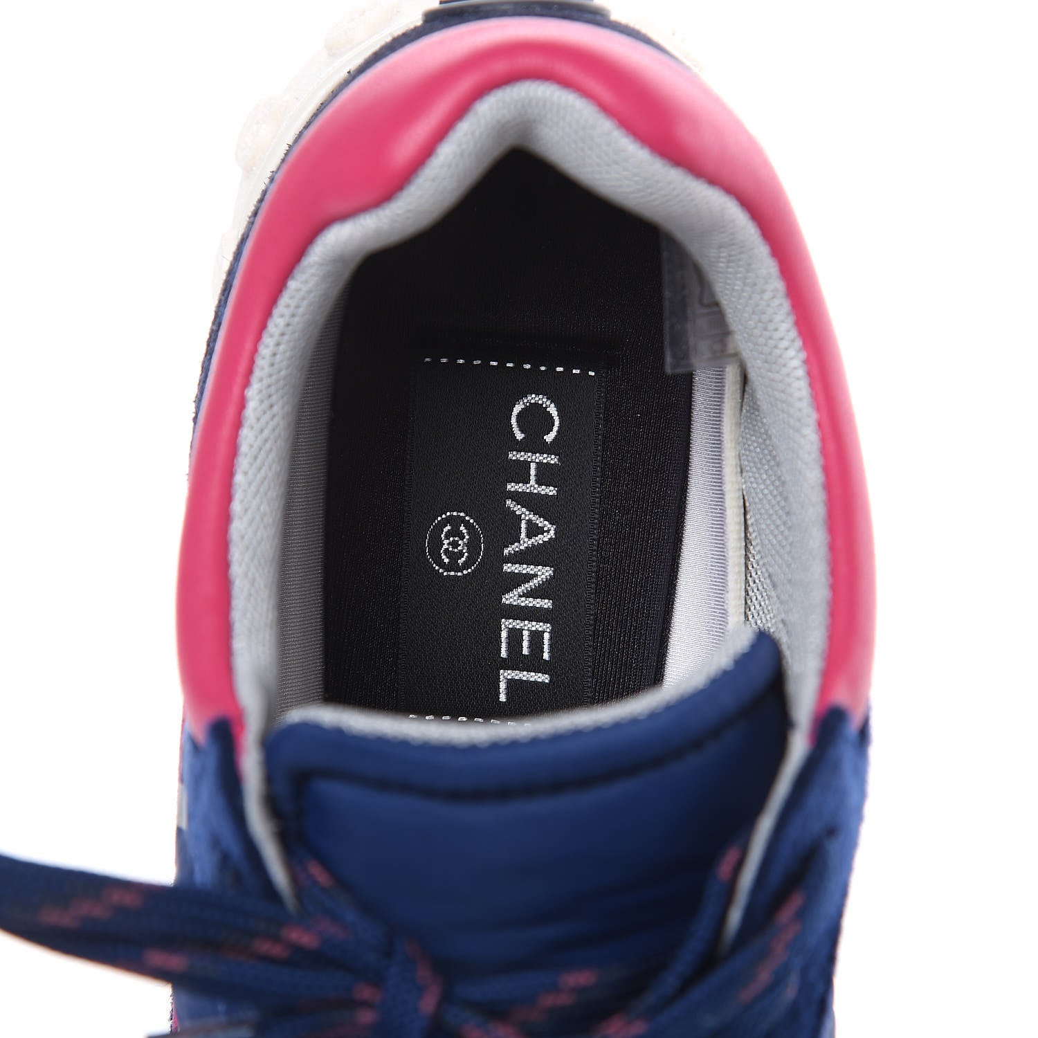 Chanel Wool Nylon Lambskin Suede Calfskin Womens Logo Sneakers 35.5 Navy Pink 7 of 9