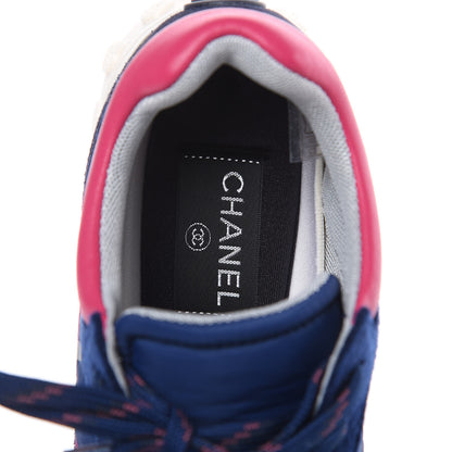 Chanel Wool Nylon Lambskin Suede Calfskin Womens Logo Sneakers 35.5 Navy Pink 7 of 9