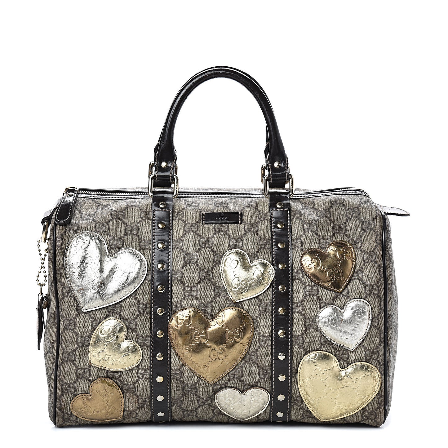 Monogram Guccissima Hearts Studded Medium Joy Boston Dark Brown