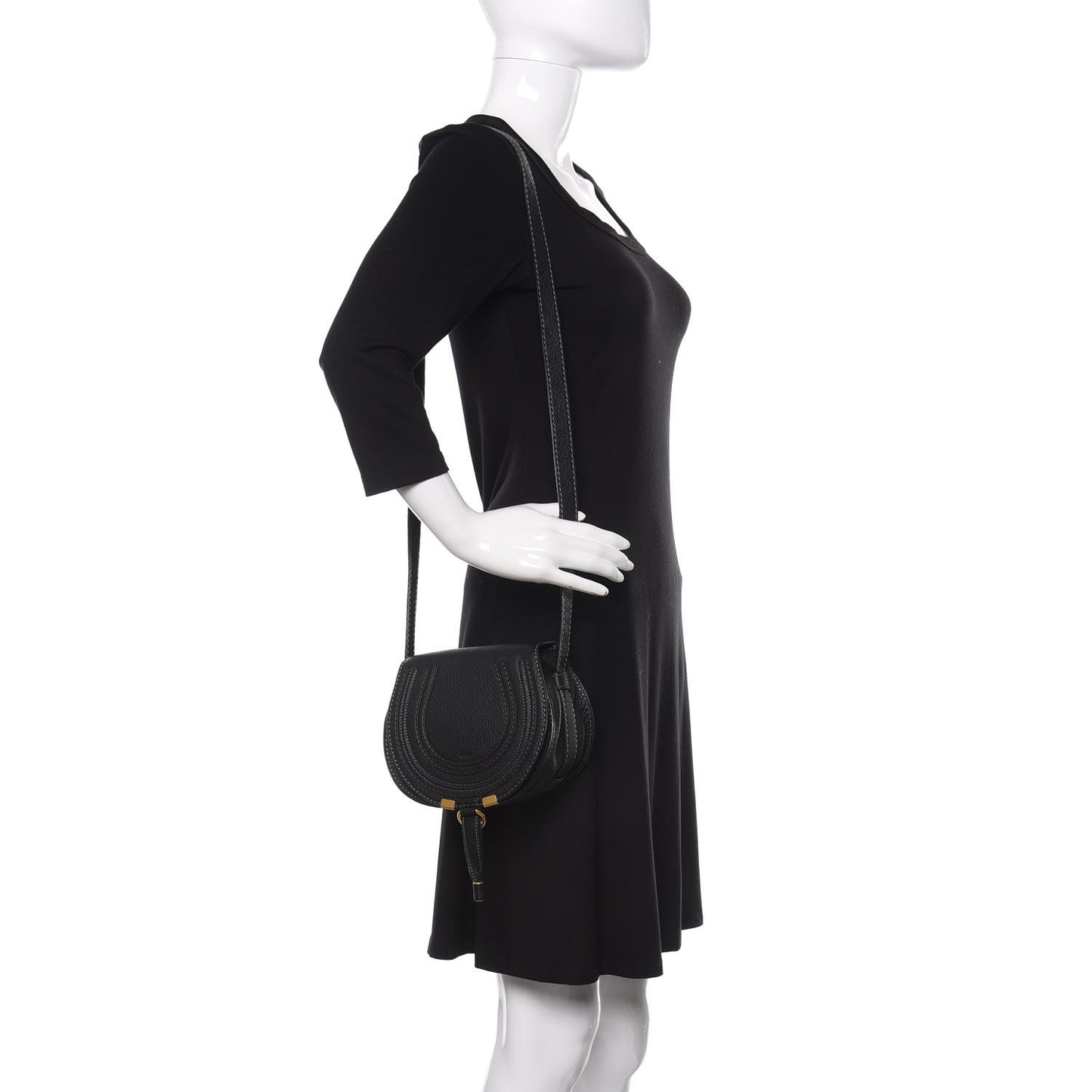 Calfskin Mini Marcie Round Crossbody Bag Black