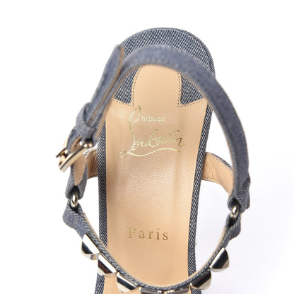 Christian Louboutin Denim Pyraclou 140 Wedge Sandals 40 Blue White 9 of 12