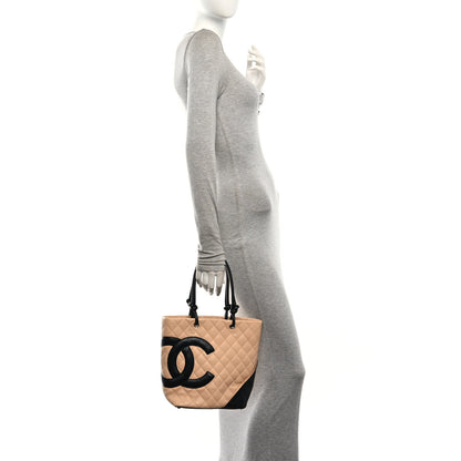 Chanel Calfskin Quilted Medium Cambon Tote Beige Black 2 of 10