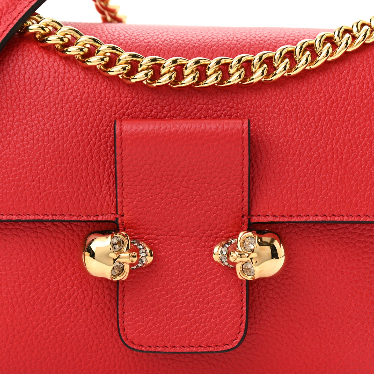 Calfskin Small Twin Skull Chain Crossbody Red