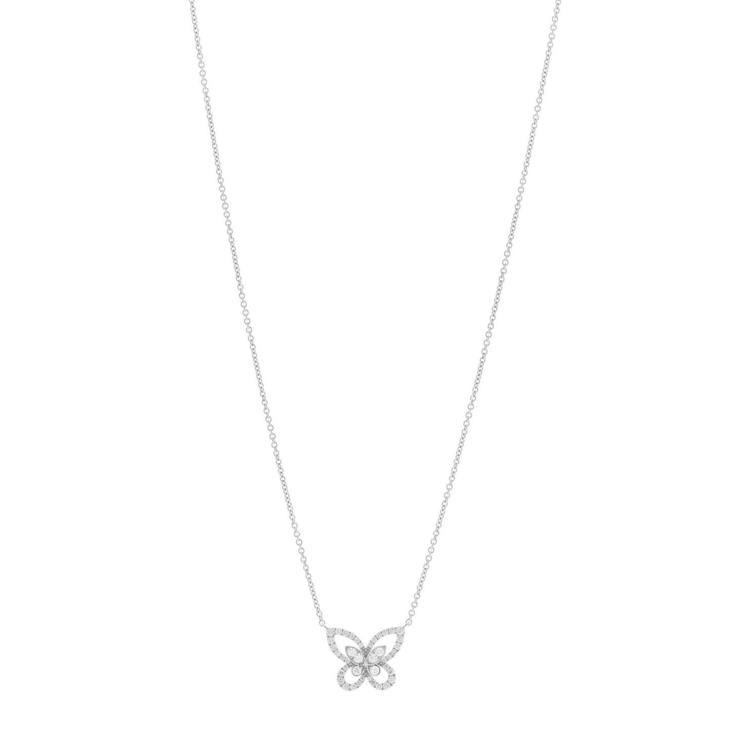 18K White Gold Diamond Butterfly Silhouette Mini Pendant Necklace