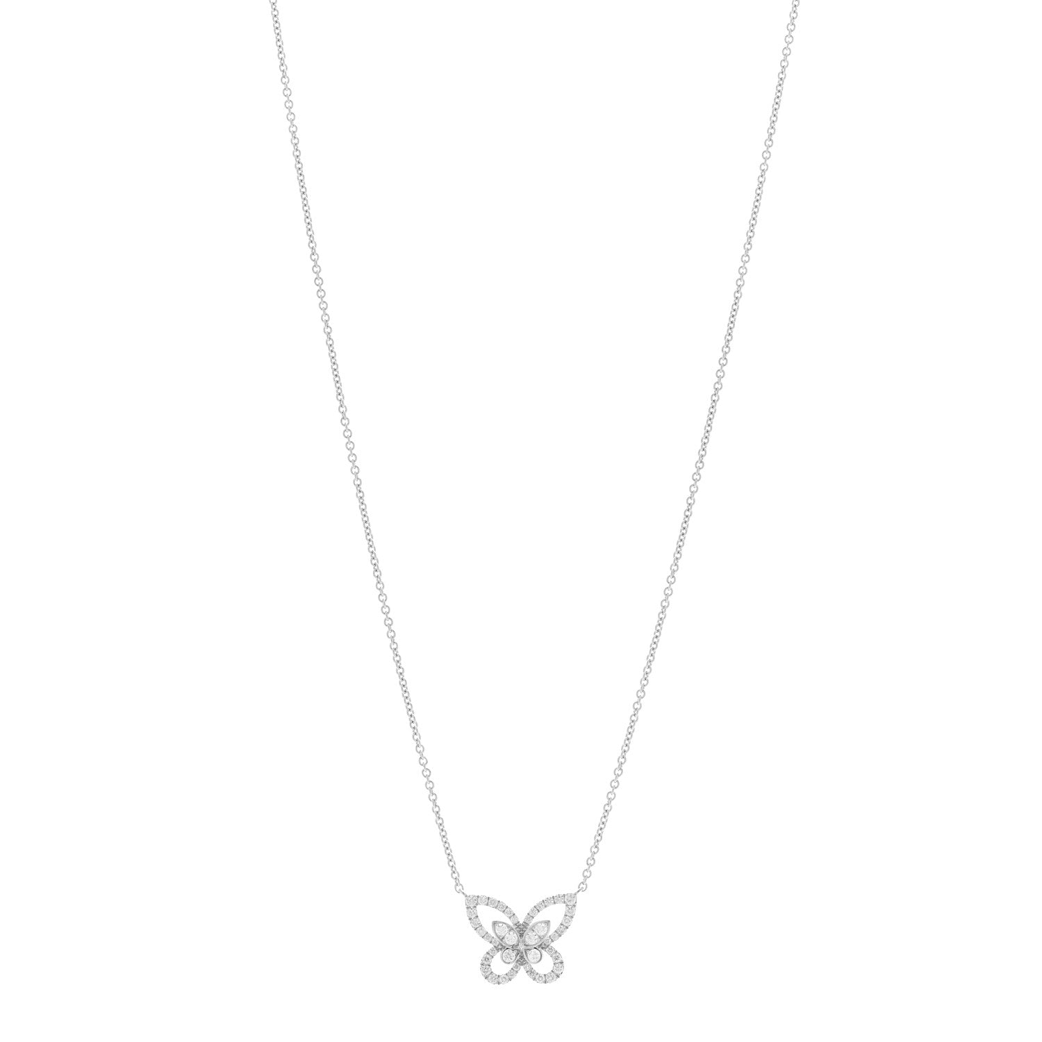 Graff 18K White Gold Diamond Butterfly Silhouette Mini Pendant Necklace 1 of 4