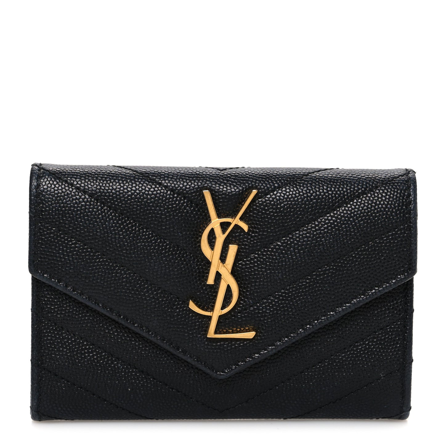 Grain De Poudre Matelasse Chevron Small Monogram Envelope Wallet Black