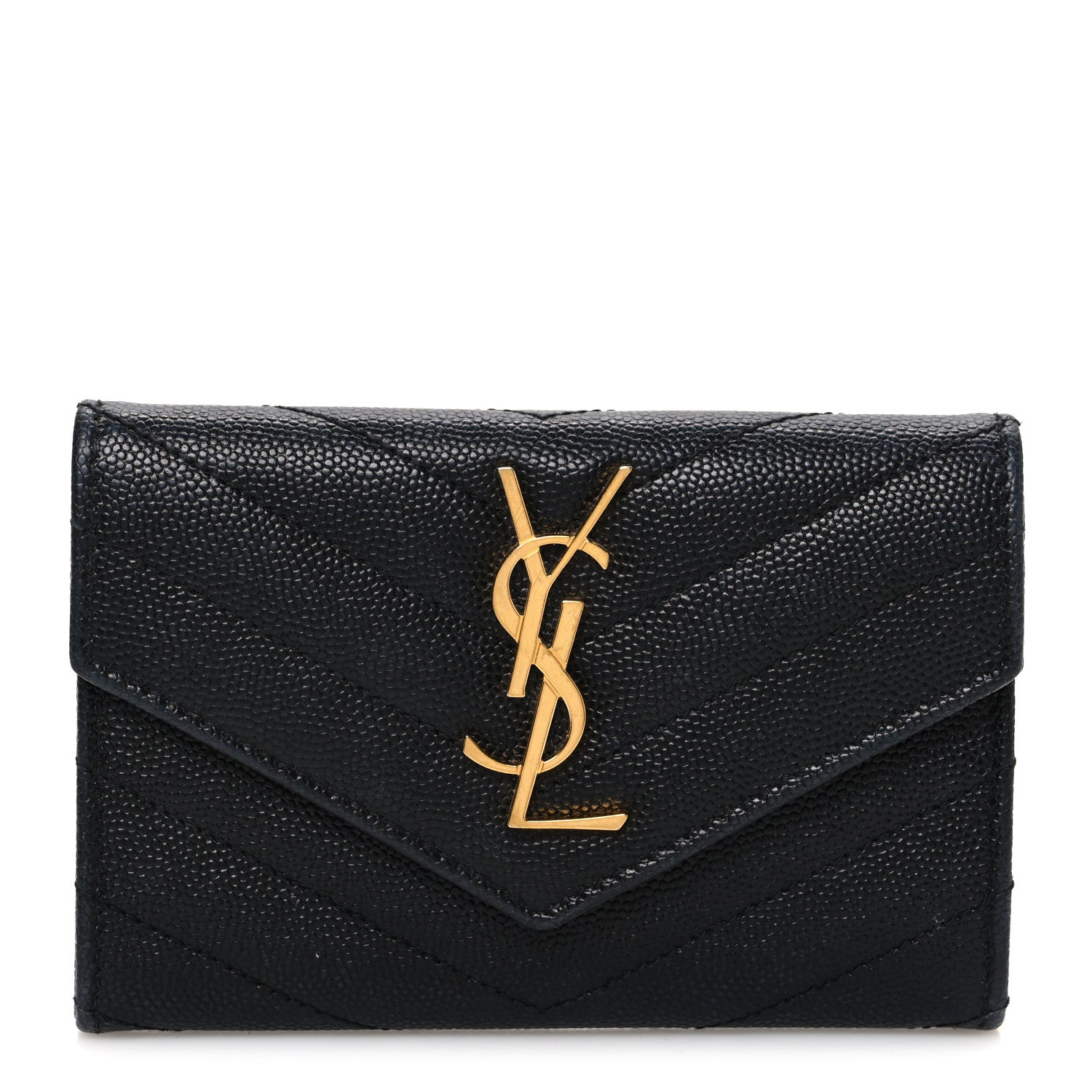 Saint Laurent Grain De Poudre Matelasse Chevron Small Monogram Envelope Wallet Black 1 of 7