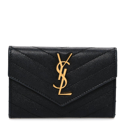 Saint Laurent Grain De Poudre Matelasse Chevron Small Monogram Envelope Wallet Black 1 of 7